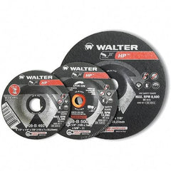 WALTER Surface Technologies - 24 Grit, 9" Wheel Diam, 1/4" Wheel Thickness, Type 27 Depressed Center Wheel - Aluminum Oxide, Resinoid Bond, 6,600 Max RPM - Eagle Tool & Supply