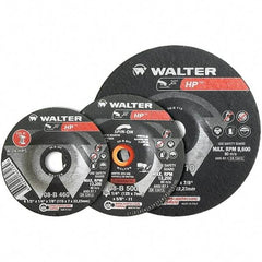 WALTER Surface Technologies - 24 Grit, 9" Wheel Diam, 1/4" Wheel Thickness, 7/8" Arbor Hole, Type 27 Depressed Center Wheel - Aluminum Oxide, Resinoid Bond, 6,600 Max RPM - Eagle Tool & Supply