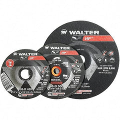 WALTER Surface Technologies - 24 Grit, 5" Wheel Diam, 1/4" Wheel Thickness, Type 27 Depressed Center Wheel - Aluminum Oxide, Resinoid Bond, 12,200 Max RPM - Eagle Tool & Supply