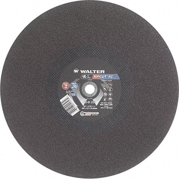 WALTER Surface Technologies - 20" 24 Grit Aluminum Oxide Cutoff Wheel - 3/16" Thick, 1" Arbor, 3,000 Max RPM, Use with Stationary Tools - Eagle Tool & Supply