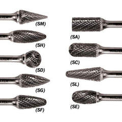WALTER Surface Technologies - 3/8" Cut Diam, 1/4" Shank Diam, Taper Head Double Cut Burr - Carbide, 3/4" LOC - Eagle Tool & Supply