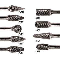 WALTER Surface Technologies - 1/2" Cut Diam, 1/4" Shank Diam, Taper Head Double Cut Burr - Carbide, 1" LOC - Eagle Tool & Supply