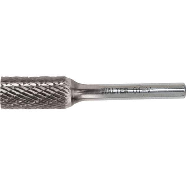 WALTER Surface Technologies - 7/16" Cut Diam, 1/4" Shank Diam, Cylinder Head Double Cut Burr - Carbide, 1" LOC - Eagle Tool & Supply