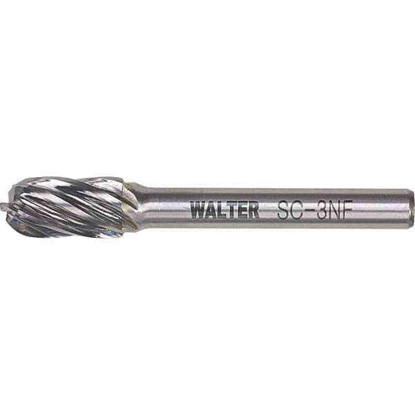 WALTER Surface Technologies - 3/8" Cut Diam, 1/4" Shank Diam, Cylinder Ball End Head Double Cut Burr - Carbide, 3/4" LOC - Eagle Tool & Supply