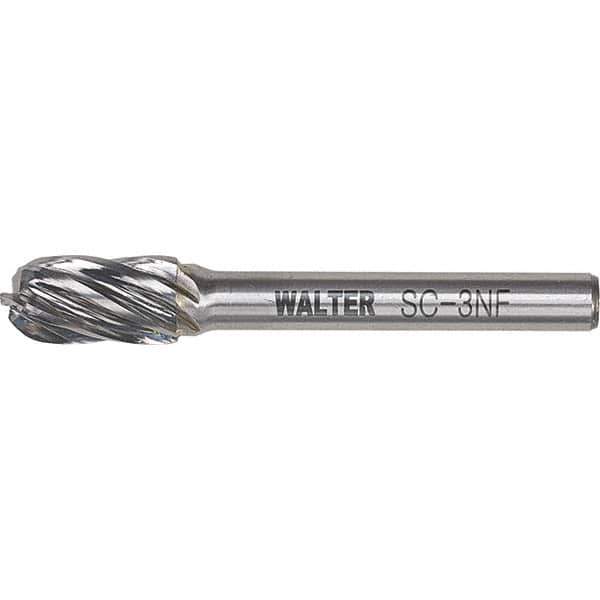 WALTER Surface Technologies - 7/16" Cut Diam, 1/4" Shank Diam, Cylinder Ball End Head Double Cut Burr - Carbide, 1" LOC - Eagle Tool & Supply