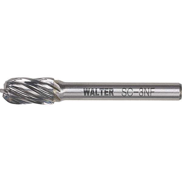 WALTER Surface Technologies - 5/16" Cut Diam, 1/4" Shank Diam, Cylinder Ball End Head Double Cut Burr - Carbide, 3/4" LOC - Eagle Tool & Supply