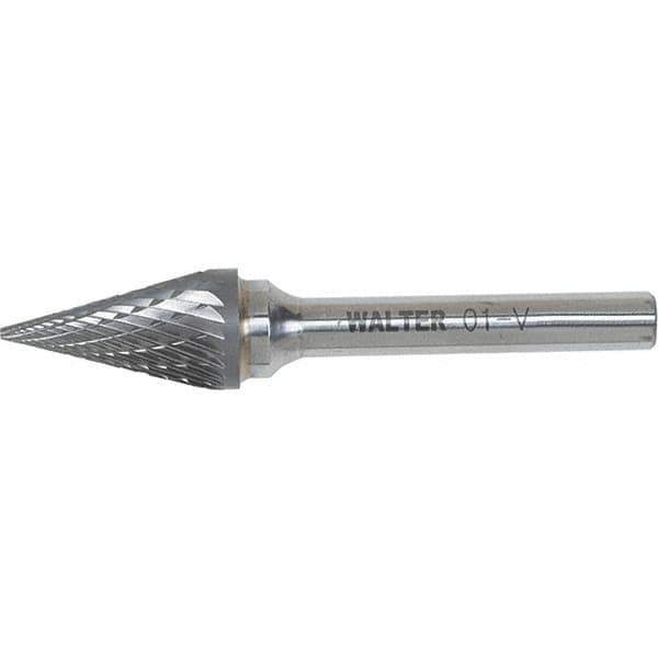 WALTER Surface Technologies - 1/4" Cut Diam, 1/4" Shank Diam, Cone Head Double Cut Burr - Carbide, 3/4" LOC - Eagle Tool & Supply