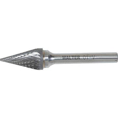 WALTER Surface Technologies - 1/4" Cut Diam, 1/4" Shank Diam, Cone Head Double Cut Burr - Carbide, 3/4" LOC - Eagle Tool & Supply