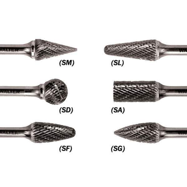 WALTER Surface Technologies - 1/8" Cut Diam, 1/8" Shank Diam, Cone Head Double Cut Burr - Carbide, 1/2" LOC - Eagle Tool & Supply