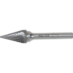 WALTER Surface Technologies - 1/2" Cut Diam, 1/4" Shank Diam, Cone Head Double Cut Burr - Carbide, 7/8" LOC - Eagle Tool & Supply