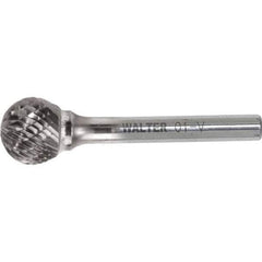 WALTER Surface Technologies - 3/8" Cut Diam, 1/4" Shank Diam, Ball Head Double Cut Burr - Carbide, 5/16" LOC - Eagle Tool & Supply