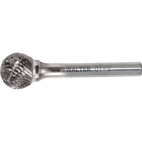 WALTER Surface Technologies - 1/4" Cut Diam, 1/4" Shank Diam, Ball Head Double Cut Burr - Carbide, 7/32" LOC - Eagle Tool & Supply