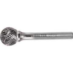 WALTER Surface Technologies - 1/4" Cut Diam, 1/4" Shank Diam, Ball Head Double Cut Burr - Carbide, 7/32" LOC - Eagle Tool & Supply