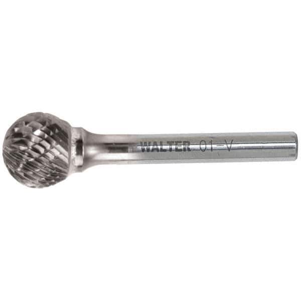 WALTER Surface Technologies - 1/4" Cut Diam, 1/4" Shank Diam, Ball Head Double Cut Burr - Carbide, 7/32" LOC - Eagle Tool & Supply