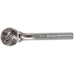 WALTER Surface Technologies - 1/4" Cut Diam, 1/4" Shank Diam, Ball Head Double Cut Burr - Carbide, 7/32" LOC - Eagle Tool & Supply
