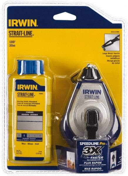 Irwin - 100' Long Reel & Chalk Set - Blue, Includes (1) 4 oz Standard Blue Chalk (3.5:1) & (1) SPEEDLINE Pro Chalk Reel - Eagle Tool & Supply