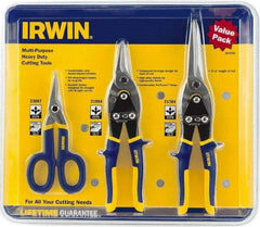 Irwin - 3 Piece Aviation Snip Set - Left, Right, Straight, 7, 10, 11-3/4" OAL, 1-5/16, 2, 3-1/8" LOC - Eagle Tool & Supply