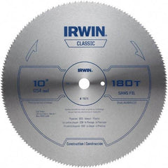 Irwin - 10" Diam, 5/8" Arbor Hole Diam, 180 Tooth Wet & Dry Cut Saw Blade - High Carbon Steel, Smooth Action, Standard Round Arbor - Eagle Tool & Supply