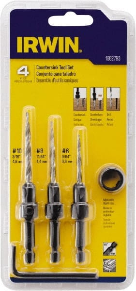 Irwin - 4 Piece, 5/16 to 7/16" Head Diam, Single End Countersink Set - Eagle Tool & Supply