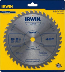 Irwin Blades - 8-1/4" Diam, 5/8" Arbor Hole Diam, 40 Tooth Wet & Dry Cut Saw Blade - Carbide-Tipped, Smooth Action, Diamond Arbor - Eagle Tool & Supply