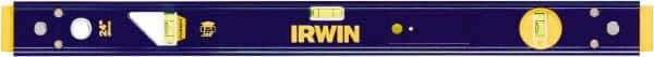 Irwin - 24" Long 3 Vial Box Beam Level - Aluminum, Blue/Yellow, 1 Level & 2 Plumb Vials - Eagle Tool & Supply