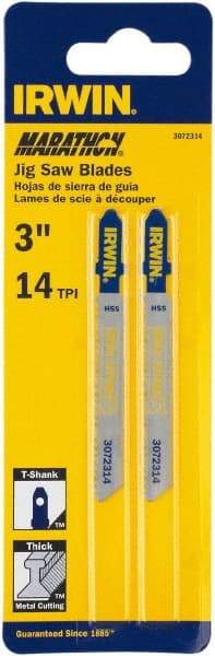 Irwin Blades - 3" Long x 0.039" Thick x 0.295" Wide, 10 Teeth per Inch, Bi-Metal Jig Saw Blade - Toothed Edge, T-Shank, Mill Tooth Set - Eagle Tool & Supply