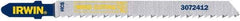 Irwin Blades - 4" Long x 0.059" Thick x 0.295" Wide, 10 Teeth per Inch, Carbon Steel Jig Saw Blade - Toothed Edge, T-Shank, Fleam Ground Tooth Set - Eagle Tool & Supply