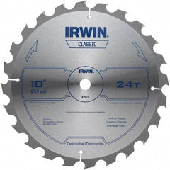 Irwin - 10" Diam, 5/8" Arbor Hole Diam, 24 Tooth Wet & Dry Cut Saw Blade - Carbide-Tipped, Smooth Action, Diamond Arbor - Eagle Tool & Supply