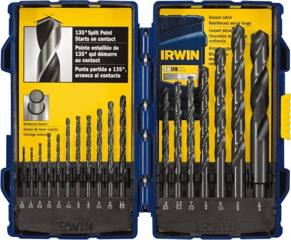 Irwin - 1/16 to 1/2", 135° Point, Oxide Finish, High Speed Steel Jobber Length Drill Bit Set - Eagle Tool & Supply