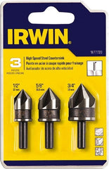 Irwin - 3 Piece, 1/2 to 3/4" Head Diam, 82° Included Angle, Single End Countersink Set - Eagle Tool & Supply
