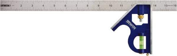 Irwin - 2 Piece, 16" Combination Square Set - 1/16, 1/32, 1/64 & 1/8" (4R) Graduation, Stainless Steel Blade, Cast Zinc Square Head - Eagle Tool & Supply