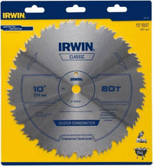 Irwin Blades - 10" Diam, 5/8" Arbor Hole Diam, 80 Tooth Wet & Dry Cut Saw Blade - High Carbon Steel, Smooth Action, Standard Round Arbor - Eagle Tool & Supply