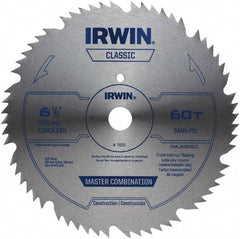 Irwin - 6-1/2" Diam, 5/8" Arbor Hole Diam, 60 Tooth Wet & Dry Cut Saw Blade - High Carbon Steel, Smooth Action, Standard Round Arbor - Eagle Tool & Supply