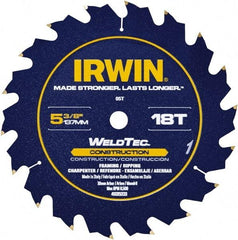 Irwin Blades - 5-3/8" Diam, 10mm Arbor Hole Diam, 18 Tooth Wet & Dry Cut Saw Blade - Carbide-Tipped, Straight Action, Standard Round Arbor - Eagle Tool & Supply