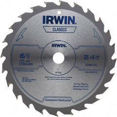 Irwin - 6-1/2" Diam, 5/8" Arbor Hole Diam, 24 Tooth Wet & Dry Cut Saw Blade - Carbide-Tipped, Smooth Action, Diamond Arbor - Eagle Tool & Supply