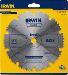 Irwin Blades - 7-1/4" Diam, 5/8" Arbor Hole Diam, 60 Tooth Wet & Dry Cut Saw Blade - High Carbon Steel, Smooth Action, Diamond Arbor - Eagle Tool & Supply