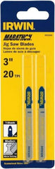 Irwin Blades - 3" Long x 0.039" Thick x 0.295" Wide, 20 Teeth per Inch, Bi-Metal Jig Saw Blade - Toothed Edge, T-Shank, Mill Tooth Set - Eagle Tool & Supply