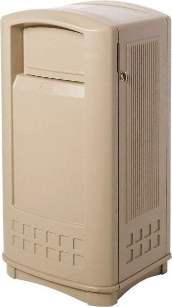 Rubbermaid - 35 Gal Beige Rectangle Decorative Waste Receptacle With Top - 1,044mm High x 543.56mm Long x 515.62mm Wide - Eagle Tool & Supply