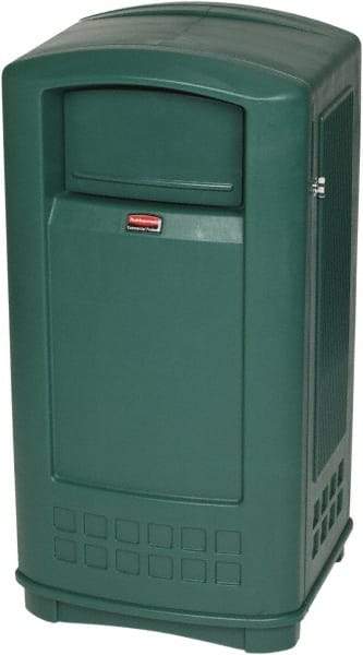 Rubbermaid - 35 Gal Green Rectangle Decorative Waste Receptacle With Top - 1,044mm High x 543.56mm Long x 515.62mm Wide - Eagle Tool & Supply