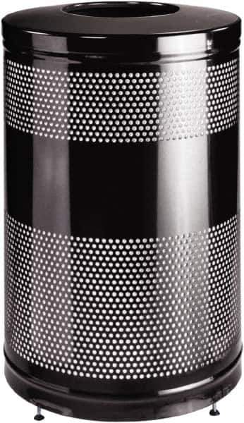 Rubbermaid - 51 Gal Black Round Decorative Waste Receptacle With Top - Steel, 902mm High - Eagle Tool & Supply