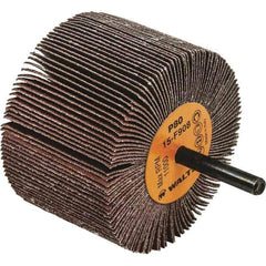 WALTER Surface Technologies - 3" Diam x 2" Face Width, Medium Aluminum Oxide Coated Mounted Flap Wheel - 1/4" Shank Mount, 80 Grit, Cloth Backing, 11,000 Max RPM - Eagle Tool & Supply