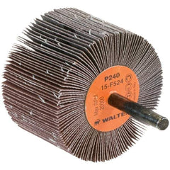WALTER Surface Technologies - 2-1/2" Diam x 1-1/2" Face Width, Very Fine Aluminum Oxide Coated Mounted Flap Wheel - 1/4" Shank Mount, 240 Grit, Cloth Backing, 20,000 Max RPM - Eagle Tool & Supply