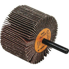 WALTER Surface Technologies - 2-1/2" Diam x 1-1/2" Face Width, Medium Aluminum Oxide Coated Mounted Flap Wheel - 1/4" Shank Mount, 60 Grit, Cloth Backing, 20,000 Max RPM - Eagle Tool & Supply