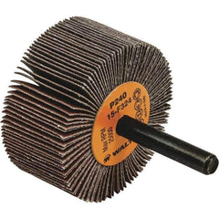WALTER Surface Technologies - 2" Diam x 1" Face Width, Very Fine Aluminum Oxide Coated Mounted Flap Wheel - 1/4" Shank Mount, 240 Grit, Cloth Backing, 25,000 Max RPM - Eagle Tool & Supply
