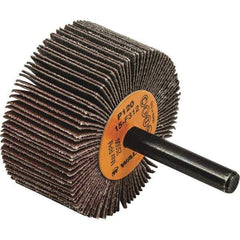 WALTER Surface Technologies - 2" Diam x 1" Face Width, Fine Aluminum Oxide Coated Mounted Flap Wheel - 1/4" Shank Mount, 120 Grit, Cloth Backing, 25,000 Max RPM - Eagle Tool & Supply