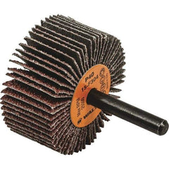 WALTER Surface Technologies - 2" Diam x 1" Face Width, Coarse Aluminum Oxide Coated Mounted Flap Wheel - 1/4" Shank Mount, 40 Grit, Cloth Backing, 25,000 Max RPM - Eagle Tool & Supply