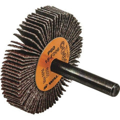 WALTER Surface Technologies - 2" Diam x 3/8" Face Width, Medium Aluminum Oxide Coated Mounted Flap Wheel - 1/4" Shank Mount, 60 Grit, Cloth Backing, 25,000 Max RPM - Eagle Tool & Supply