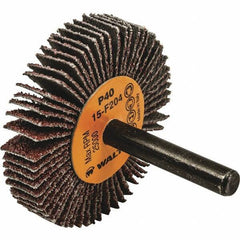 WALTER Surface Technologies - 2" Diam x 3/8" Face Width, Coarse Aluminum Oxide Coated Mounted Flap Wheel - 1/4" Shank Mount, 40 Grit, Cloth Backing, 25,000 Max RPM - Eagle Tool & Supply