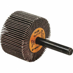 WALTER Surface Technologies - 1-1/2" Diam x 3/8" Face Width, Fine Aluminum Oxide Coated Mounted Flap Wheel - 1/4" Shank Mount, 120 Grit, Cloth Backing, 25,000 Max RPM - Eagle Tool & Supply