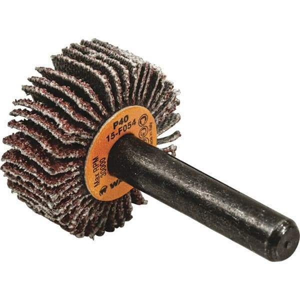 WALTER Surface Technologies - 1" Diam x 3/8" Face Width, Coarse Aluminum Oxide Coated Mounted Flap Wheel - 1/4" Shank Mount, 40 Grit, Cloth Backing, 30,000 Max RPM - Eagle Tool & Supply